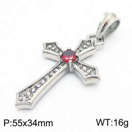 Unisex Stainless Steel&Rhinestones&Red Zircon Christian Cross Pendant