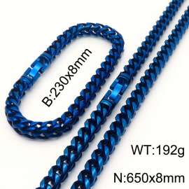 Stainless Steel Men's and Women's keel chain Bracelet Necklace set with Blue Color Jewelry