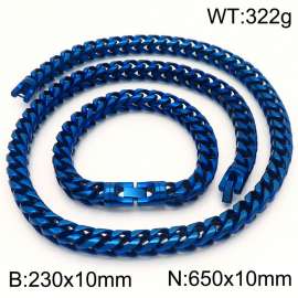 Stainless steel Men's and Women's keel chain Bracelet Necklace set with Blue Color Jewelry