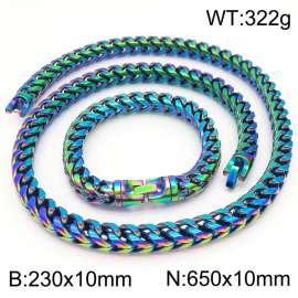 Stainless Steel Men's and Women's Keel Chain Bracelet Necklace Set with Colorful Jewelry