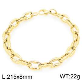 Fashionable and personalized stainless steel 215 × 8mm line patterned O-chain lobster buckle temperament gold bracelet