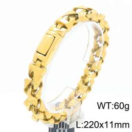 Fashionable and personalized stainless steel creative pounding pit patterned keel chain rectangular buckle temperament gold bracelet