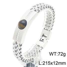 Fashionable and personalized stainless steel creative double row keel chain splicing rectangular diamond inlaid tiger eye stone domineering silver bracelet