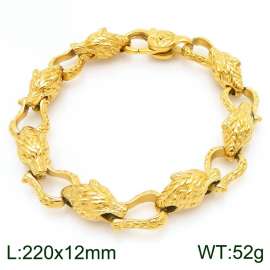 Men's stainless steel cast wolf head element punk style bracelet